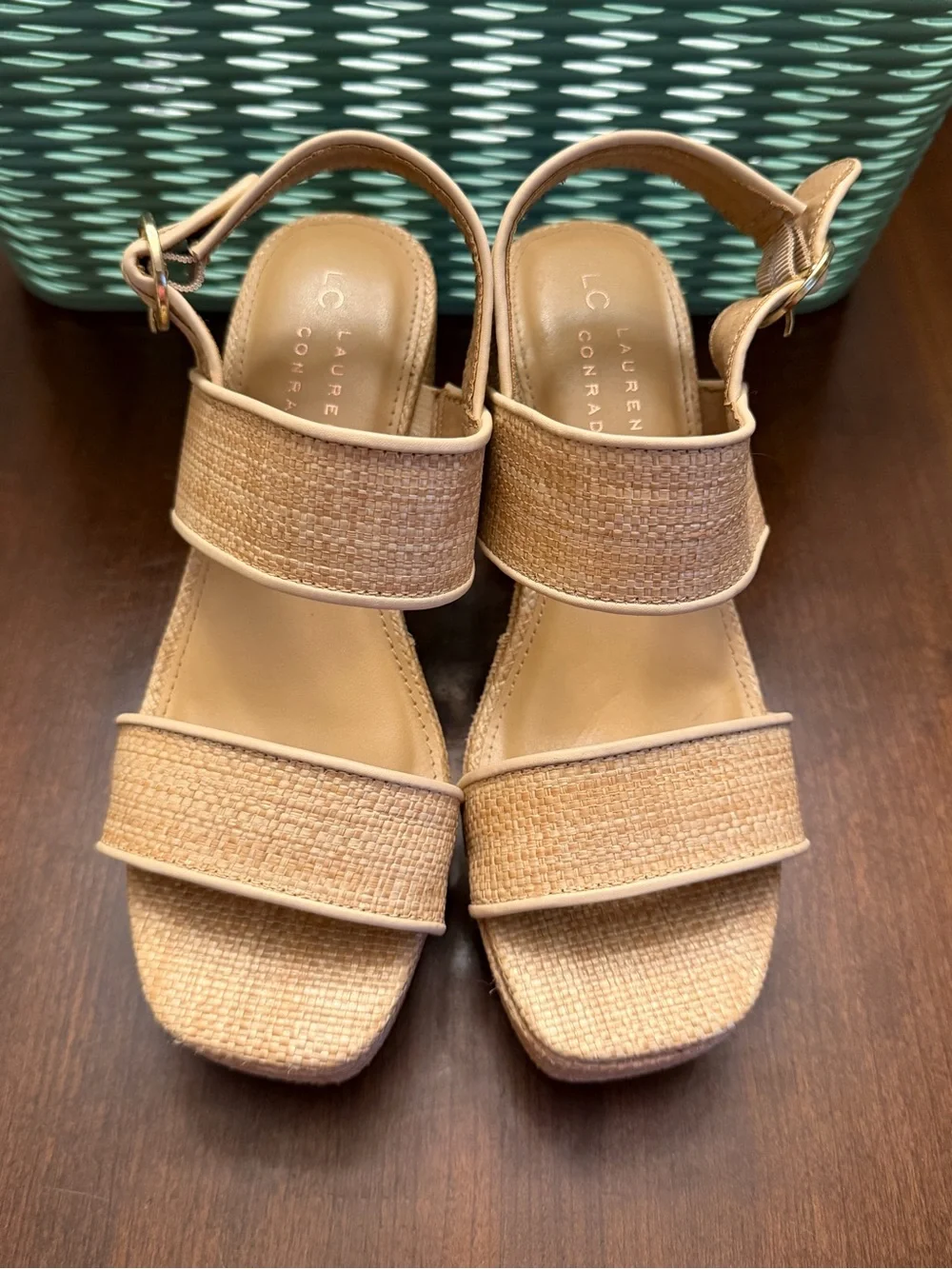 LC Lauren Conrad Jonina Women's Two Band Heeled Wedge Slingback Sandals SZ 6 M